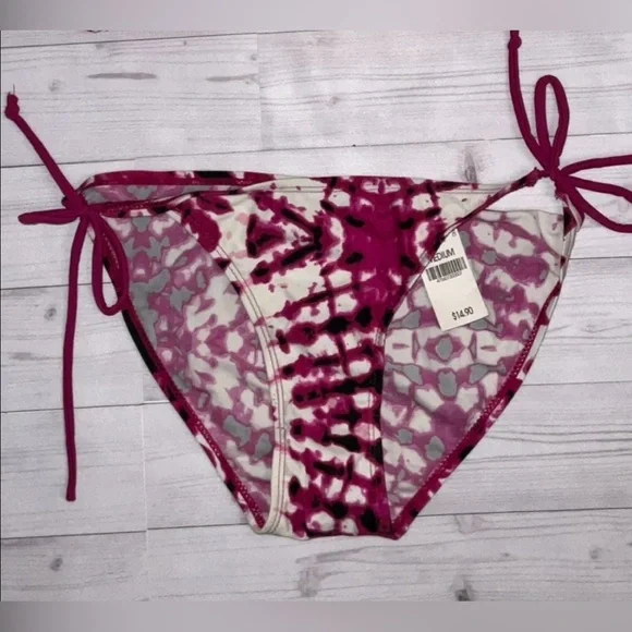 NEW WET SEAL BAMBOO TIE DYE 5 RUFFLE PINK & WHITE BIKINI MEDIUM NWT - Picture 4 of 10